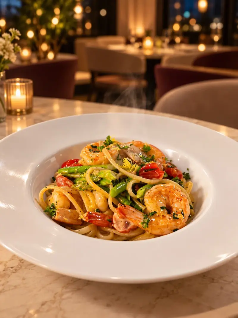 Shrimp spaghetti with lemon cream